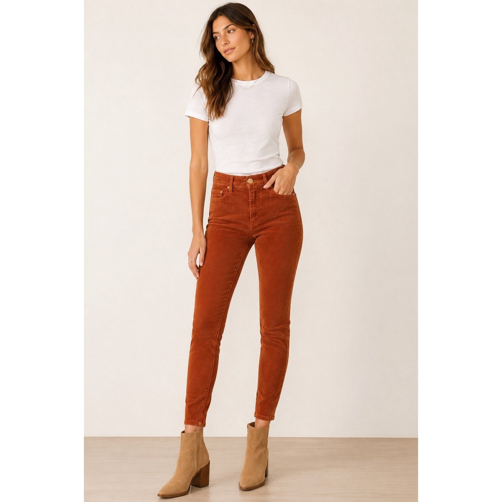 MOTHER The Looker Skinny Corduroy Pants Women's 26 Hopscotch Rust Orange